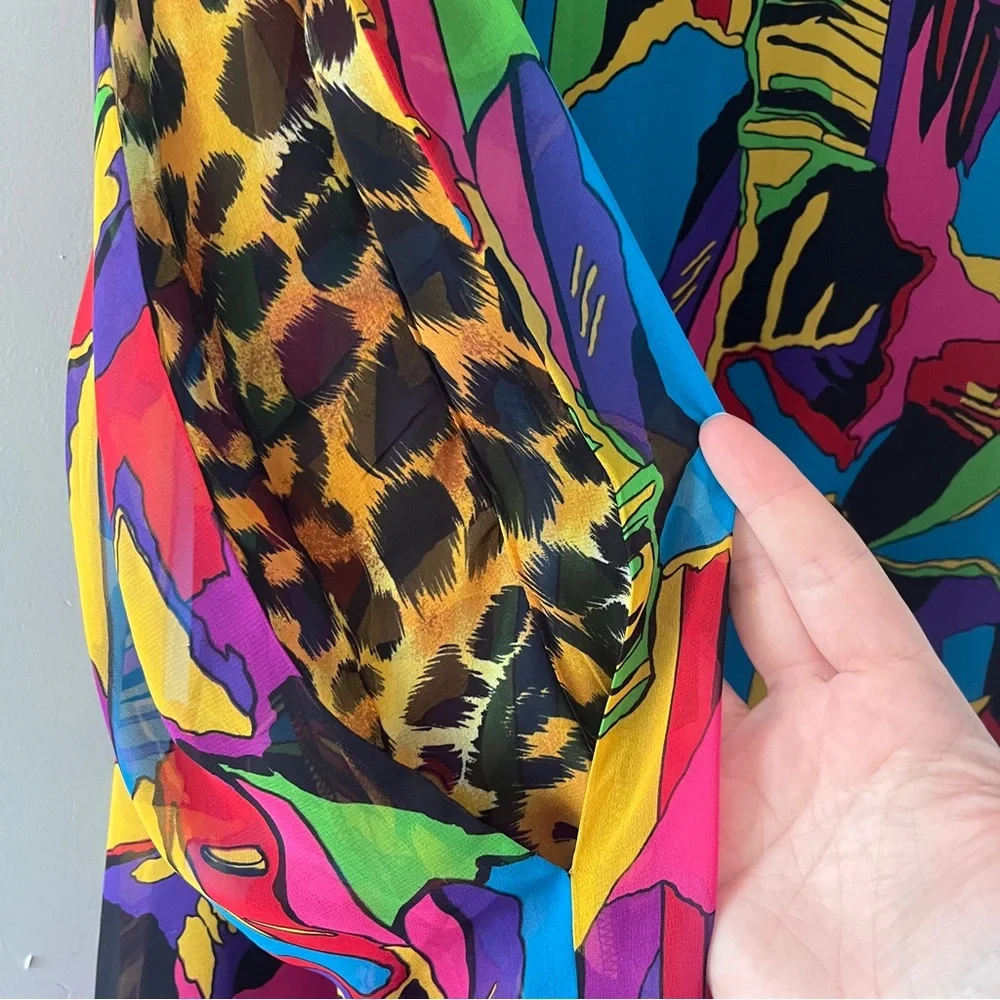 Vintage 1980s Diane Freis Dress Sheer Chiffon Abstract Animal Print Maximalist - Picture 4 of 10